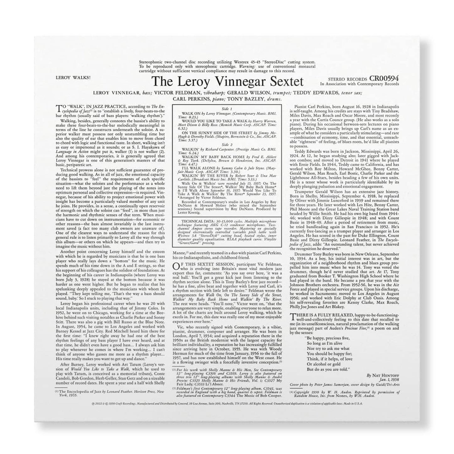 The Leroy Vinnegar Sextet - Leroy Walks! - Contemporary LP Vinyl Record Hub