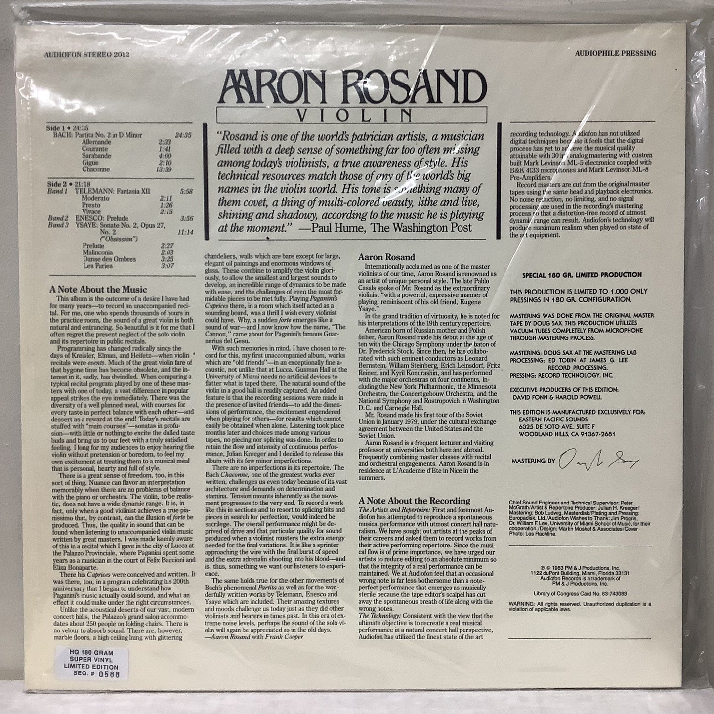 Aaron Rosand - Violin - Audiofon LP Vinyl Record Hub