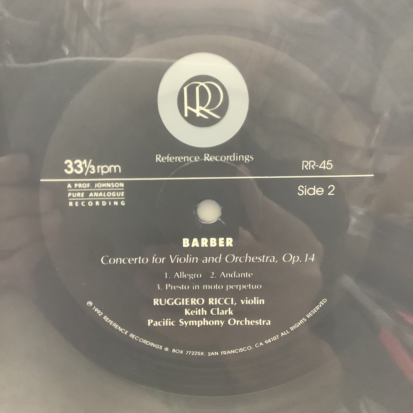 Menotti / Barber - Violin Concertos - Reference Recordings LP Vinyl Record Hub