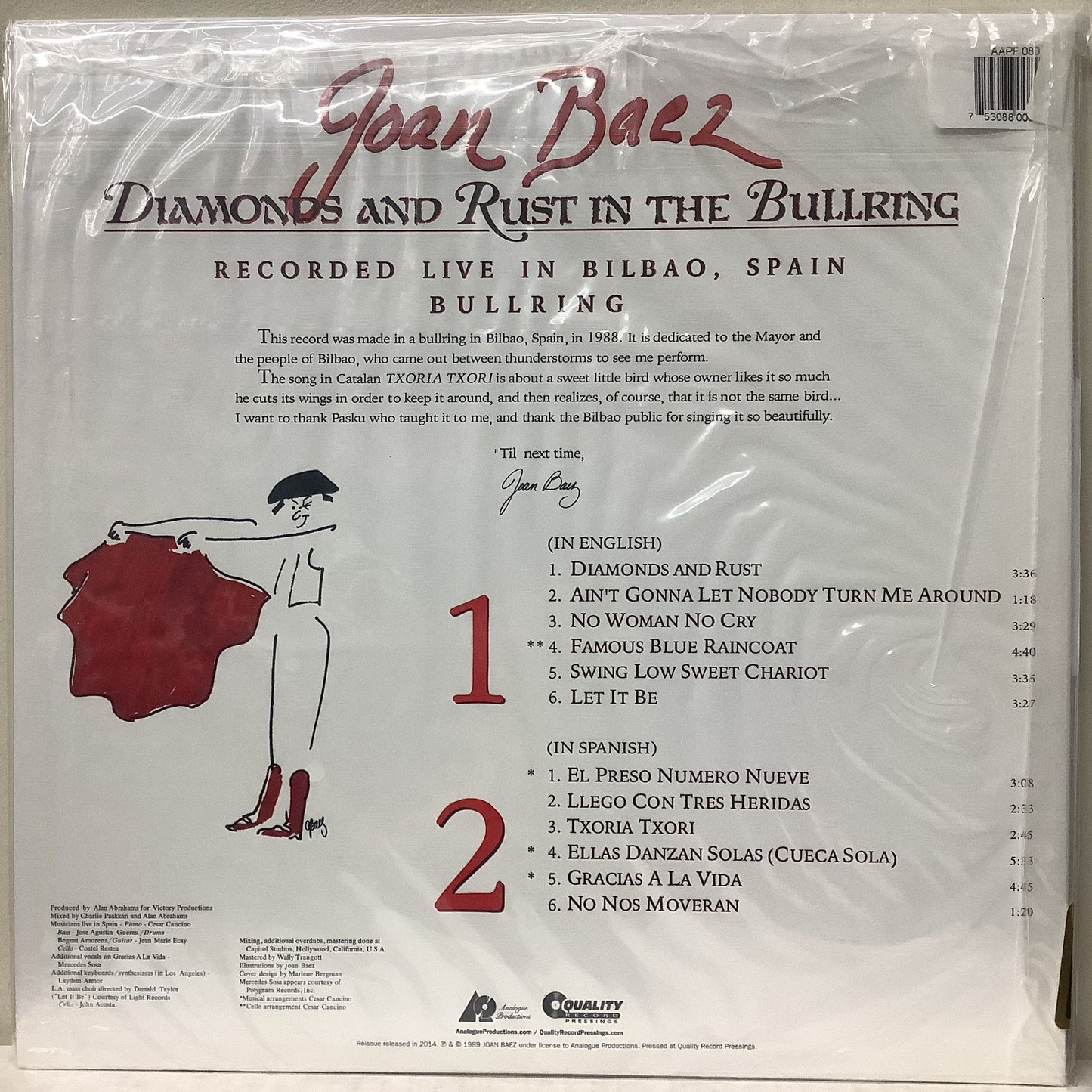 Joan Baez - Diamonds and Rust in the Bullring - Analogue Productions LP Vinyl Record Hub