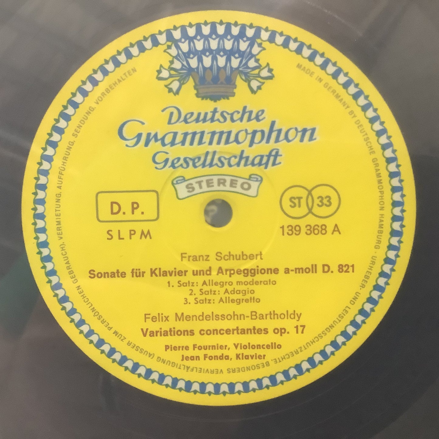 Schubert / Mendelssohn / Schumann / Fournier / Fonda – Sonate Pour Arpeggione Et Piano / Variations Concertantes / 3 Fantasiestucke - 5 Pièces Dans Le Ton Populaire - LP Vinyl Record Hub