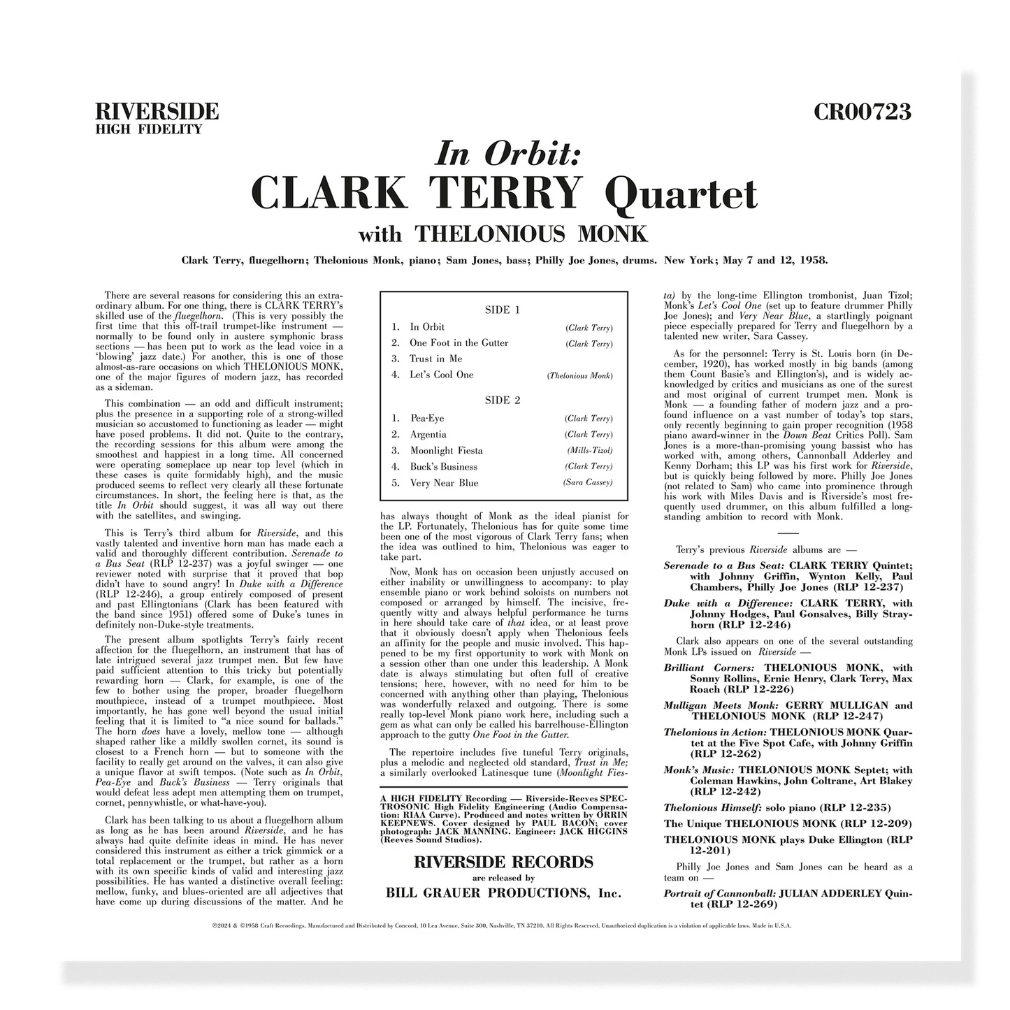 Clark Terry Quartet - In Orbit - OJC LP Vinyl Record Hub