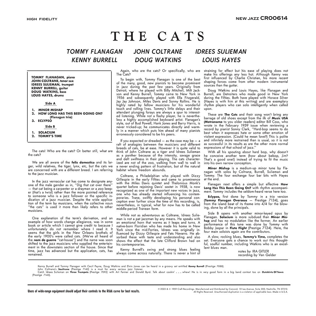 The Cats - Tommy Flanagan, John Coltrane, Kenny Burrell & Idrees Sulieman - The Cats - OJC LP Vinyl Record Hub