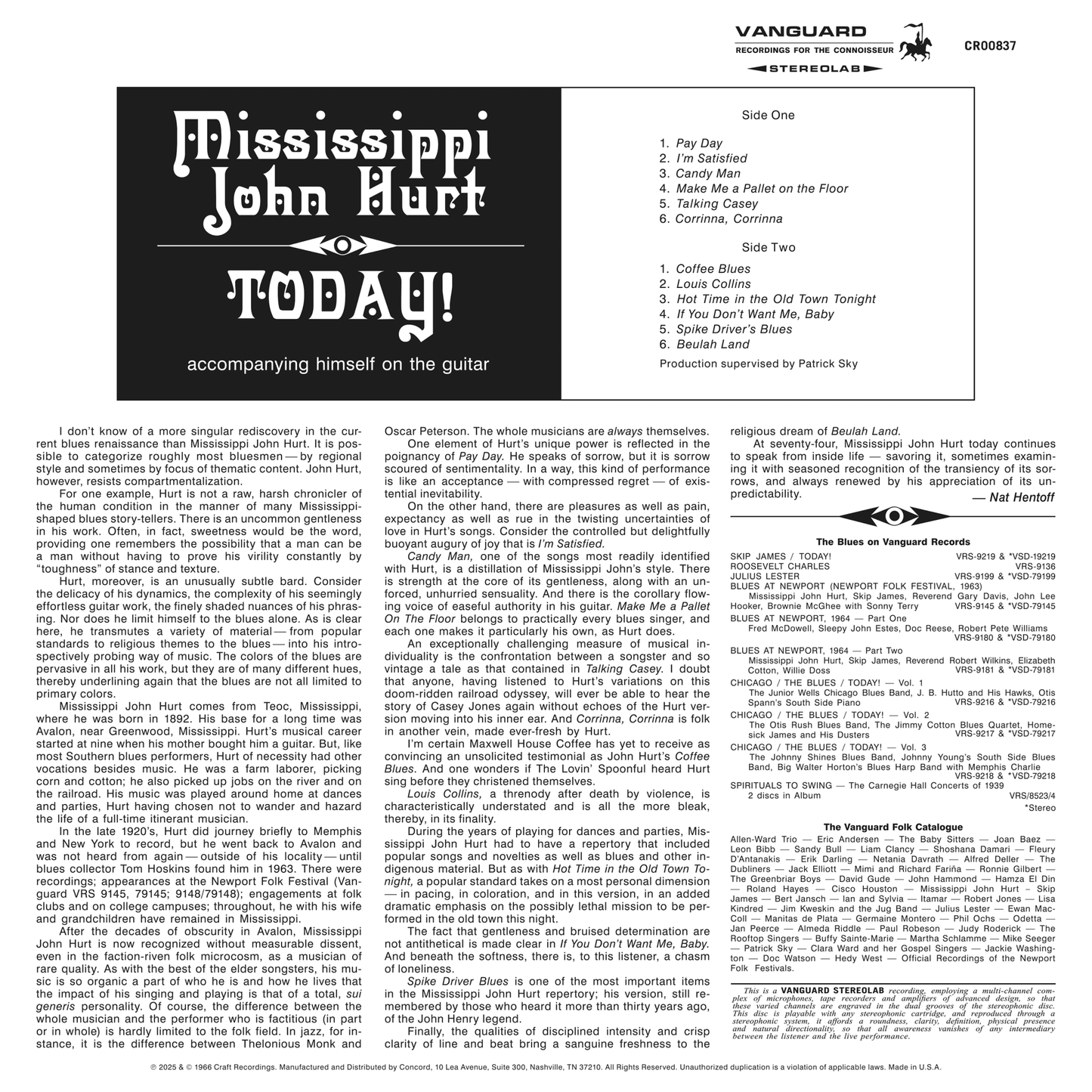Mississippi John Hurt - Today! - Bluesville Acoustic Sound Series LP Vinyl Record Hub