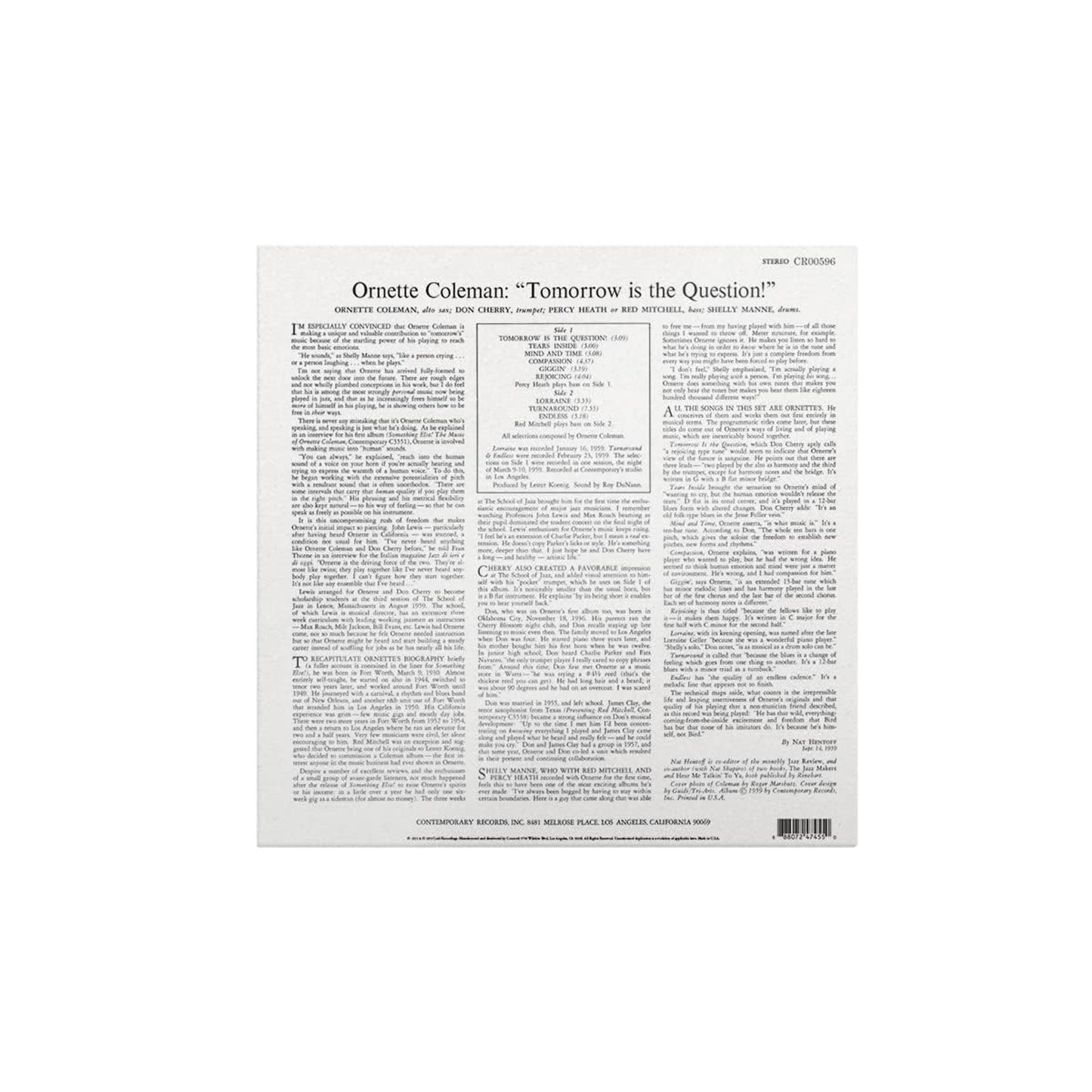 Ornette Coleman - Tomorrow Is the Question! - Contemporary LP Vinyl Record Hub
