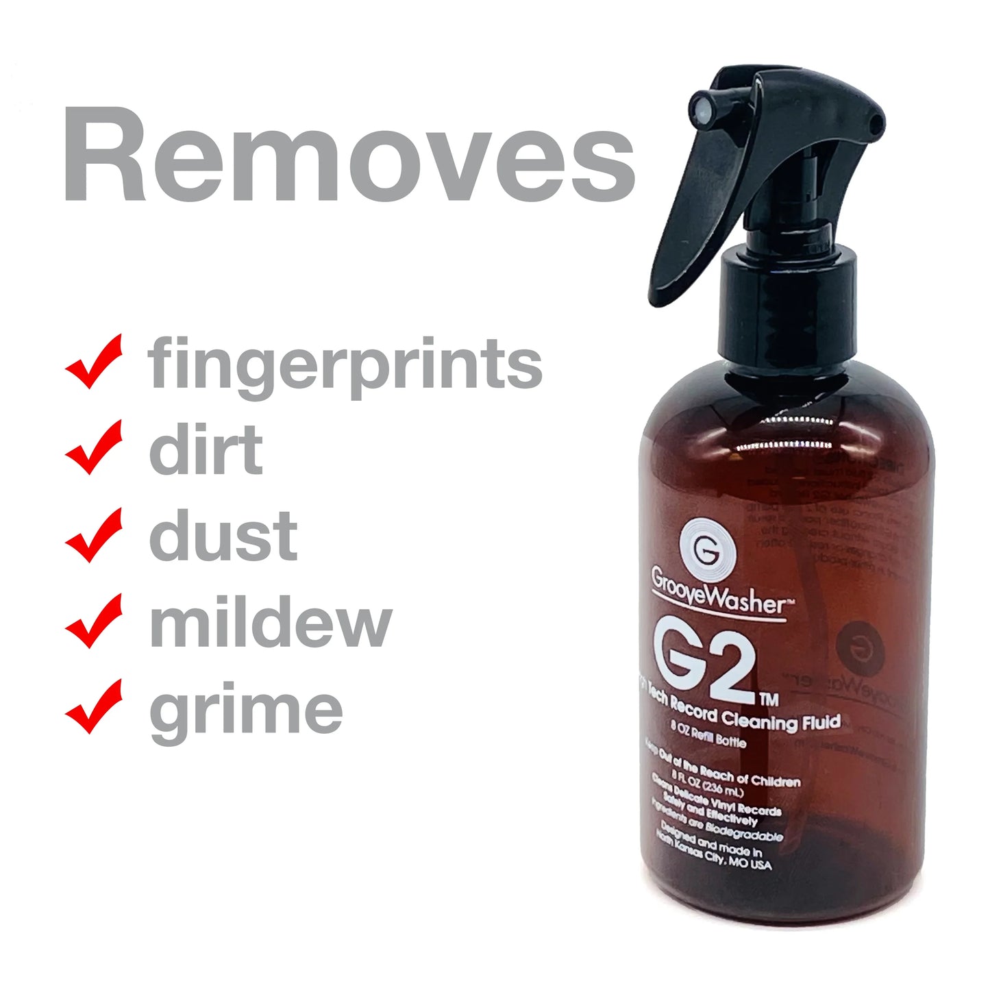 Groovewasher - G2 High Tech Record Cleaning Fluid 8 Oz Refill Bottle Vinyl LP Hub