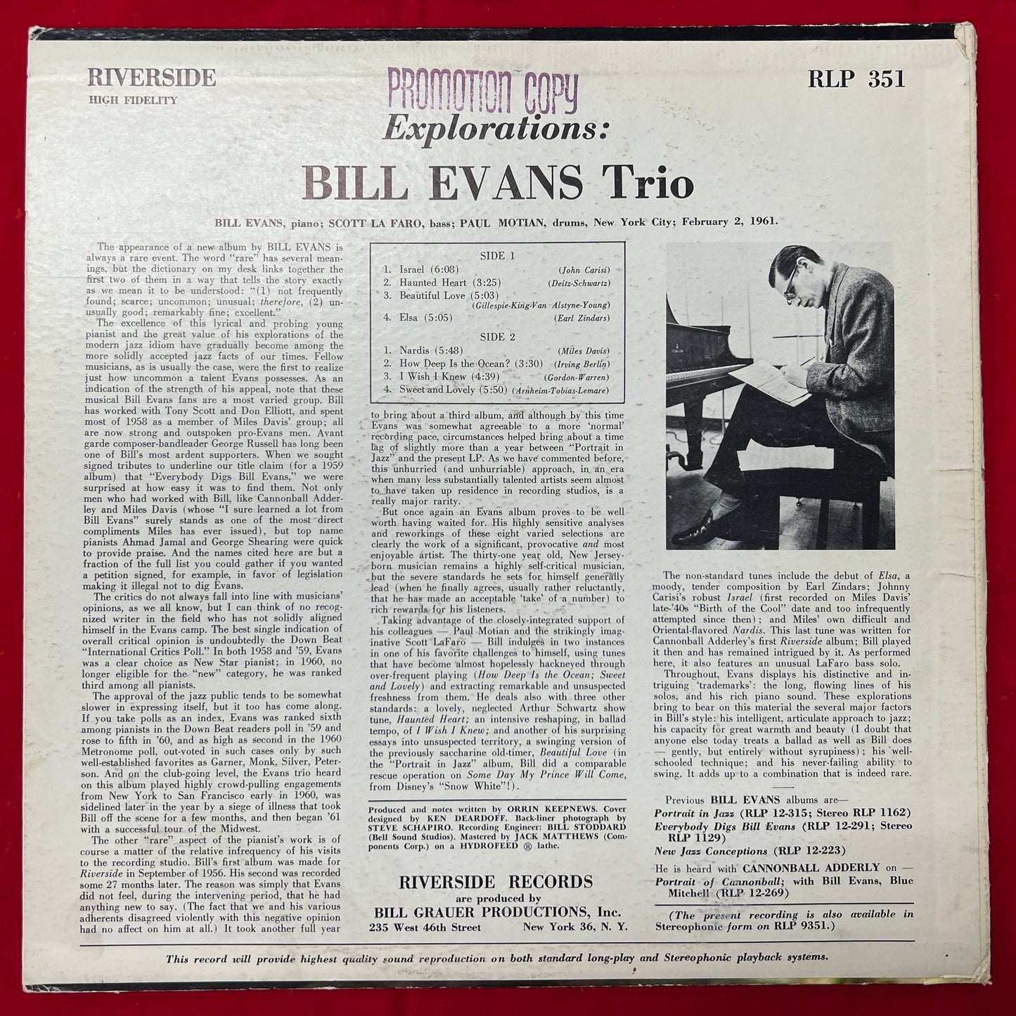 Bill Evans Trio - Explorations - LP Vinyl Record Hub