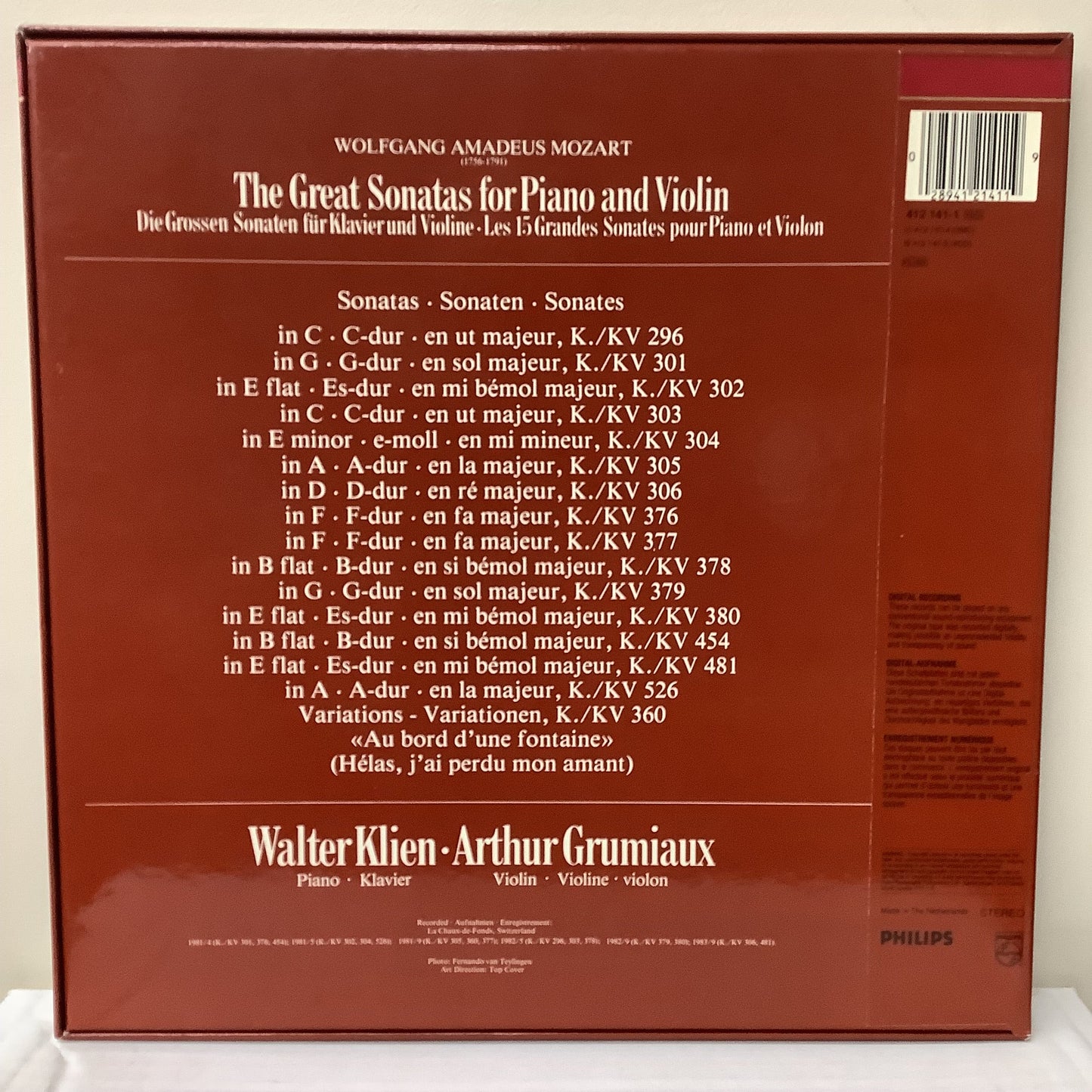 Mozart, Walter Klien, Arthur Grumiaux – The Great Sonatas For Piano And Violin - LP box set Vinyl Record Hub
