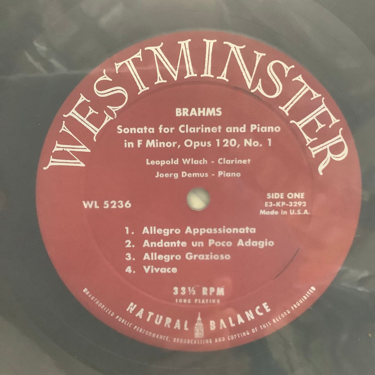 Brahms - Sonatas for Clarinet and Piano - Westminster Mono LP Vinyl Record Hub