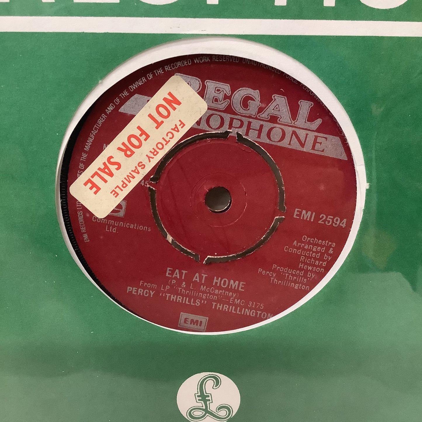 Paul McCartney as Percy "Thrills" Thrillington - Eat At Home b/w Uncle Albert/Admiral Halsey - Regal Zonophone Promo 7" Vinyl Record Hub