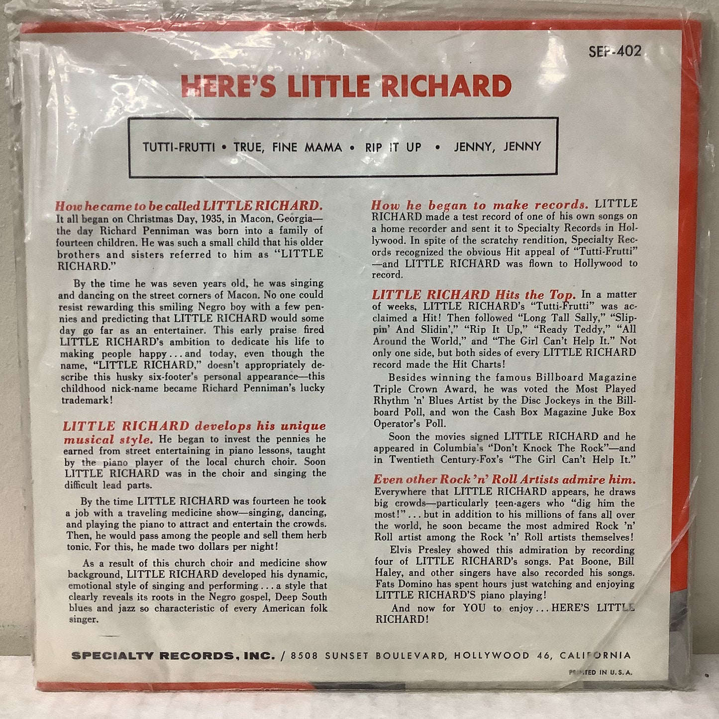 Little Richard - Here's Little Richard (SEALED) - 7" EP Vinyl Record Hub