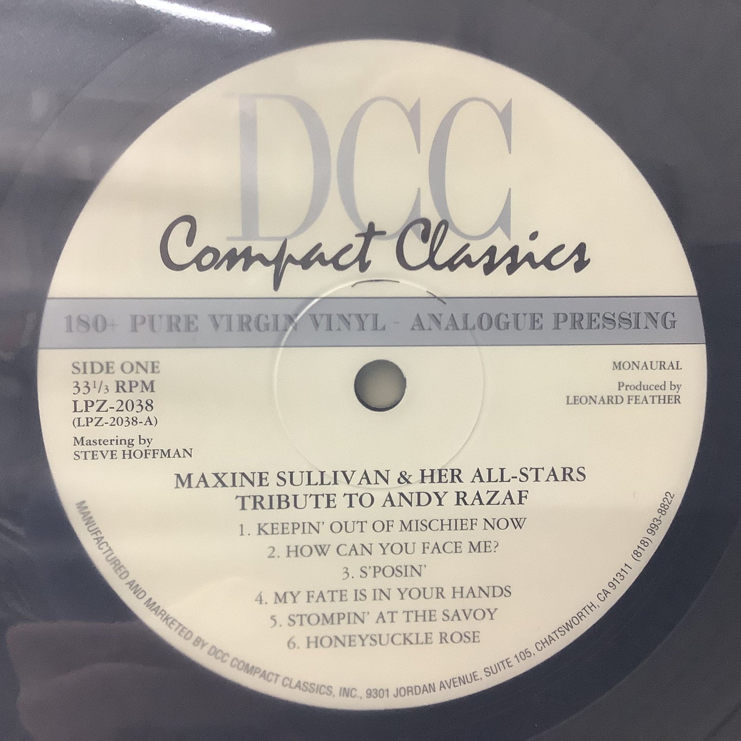 Maxine Sullivan - Tribute to Andy Razaf - DCC LP Vinyl Record Hub
