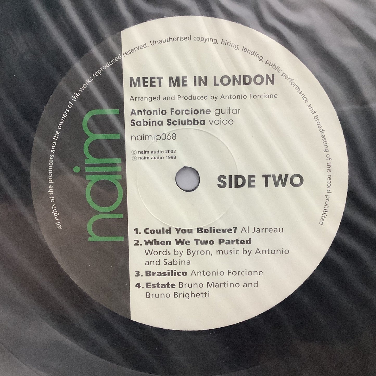 Antonio Forcione & Sabina Sciubba - Meet Me in London - Naim LP Vinyl Record Hub
