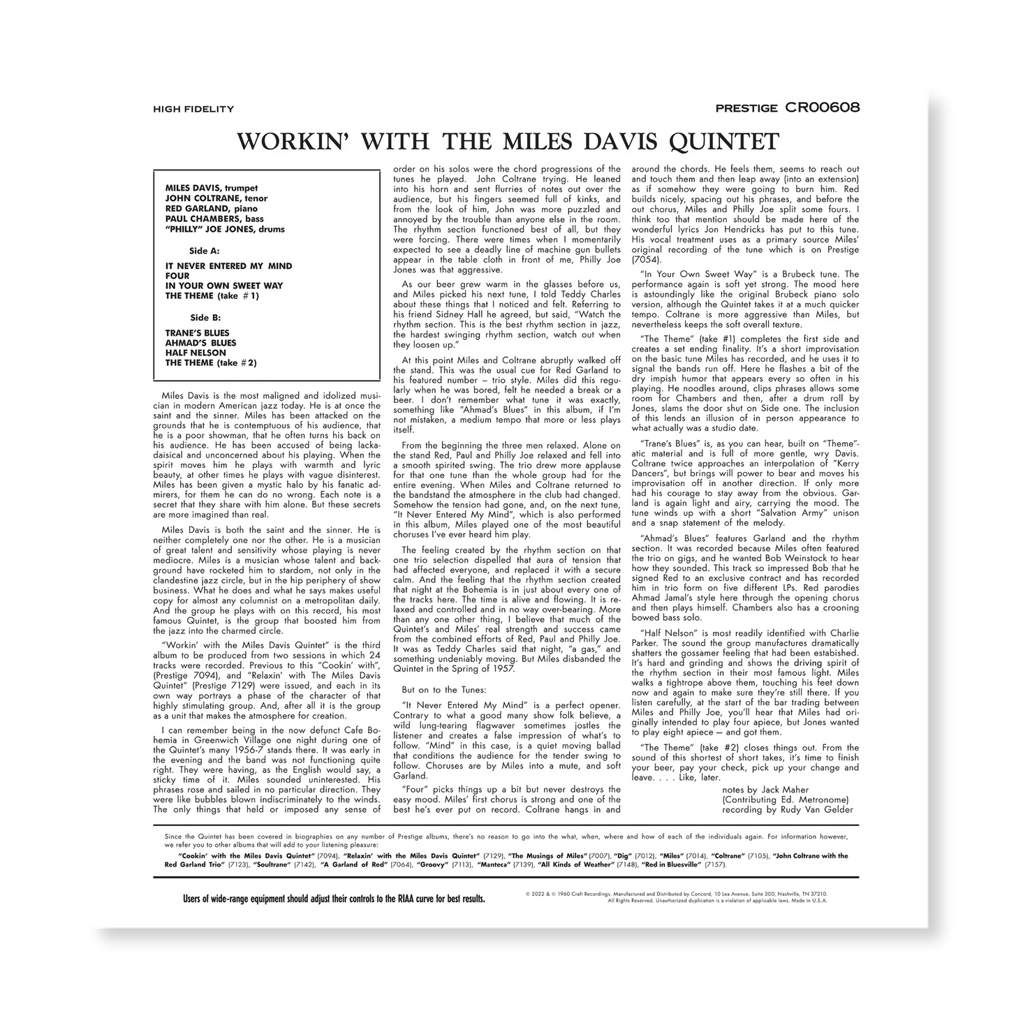 Miles Davis - Workin' With The Miles Davis Quintet - OJC LP Vinyl Record Hub