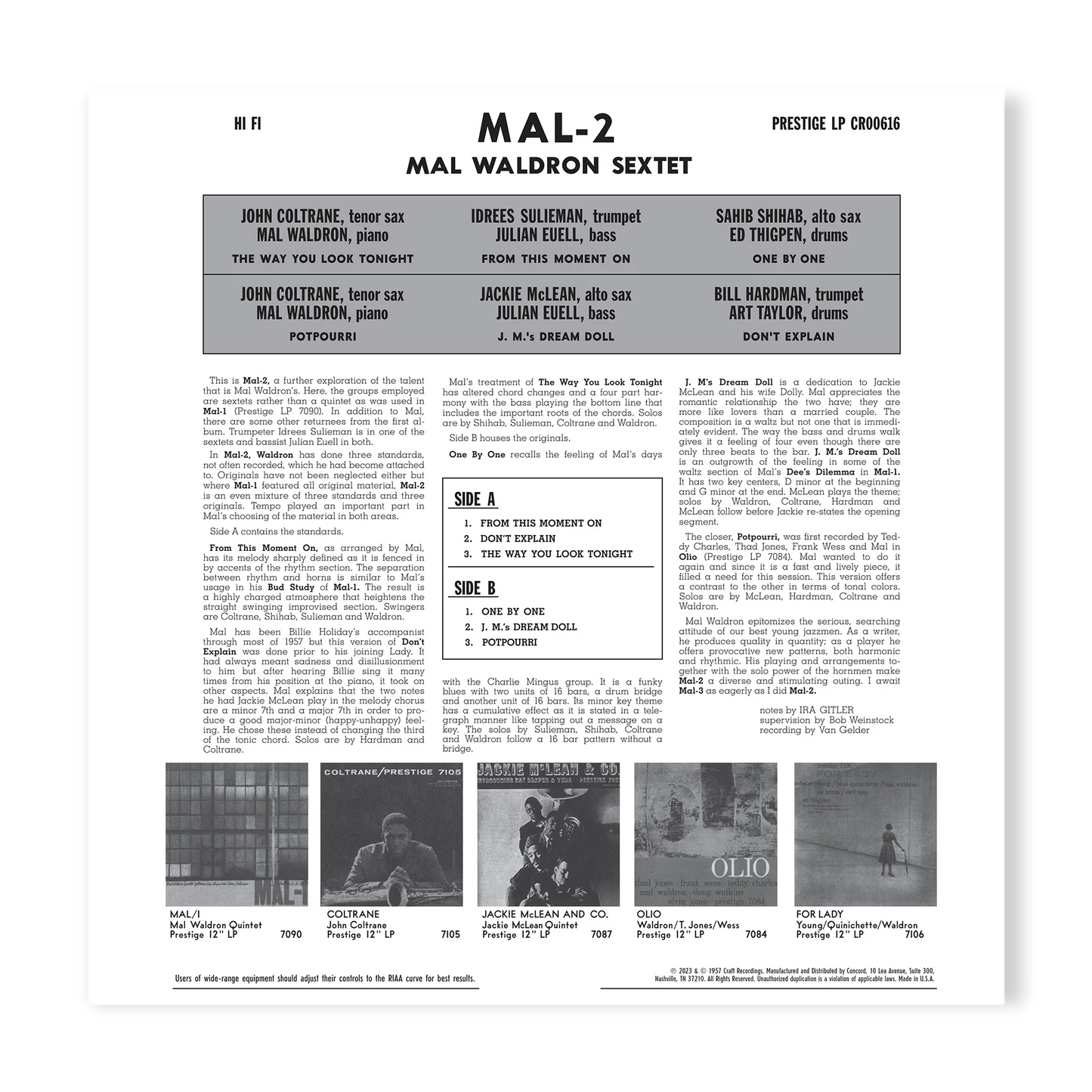 Mal Waldron Sextet - Mal/2 - OJC LP Vinyl Record Hub