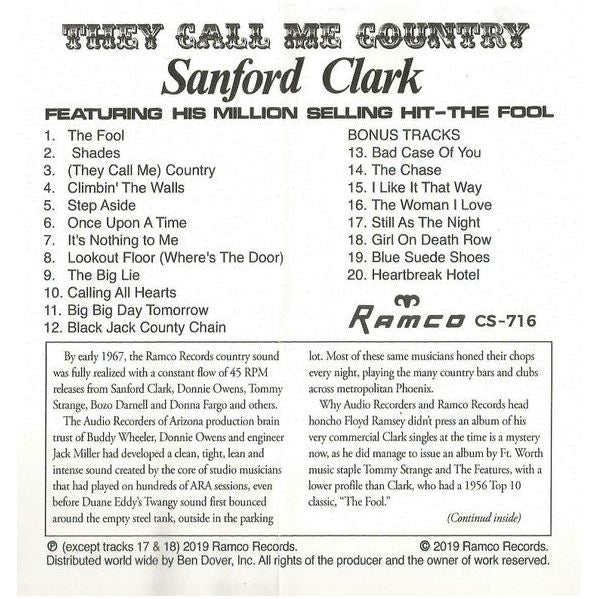 Sanford Clark - They Call Me Country - CD Vinyl Record Hub