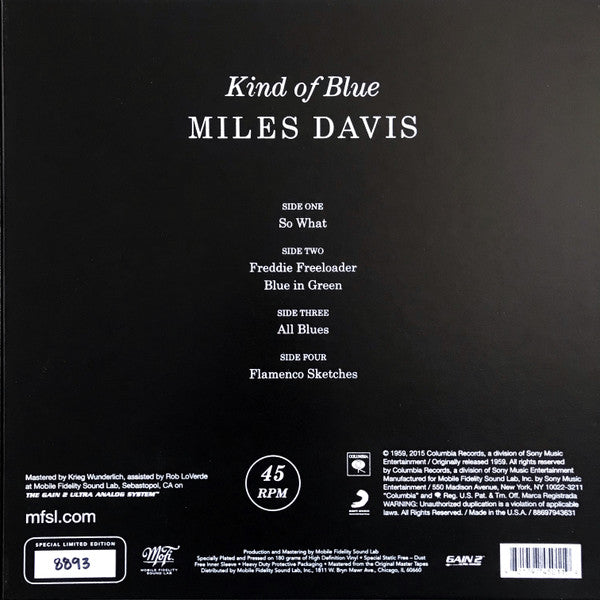 Miles Davis - Kind Of Blue - Numbered MFSL 45RPM 2LP Box Set (2015 Pressing) Vinyl Record Hub