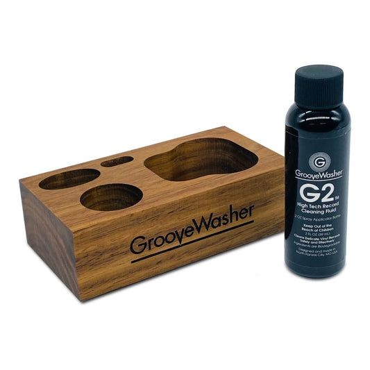 GrooveWasher - Walnut Display Block + 2 oz G2 Fluid Bottle Vinyl LP Hub