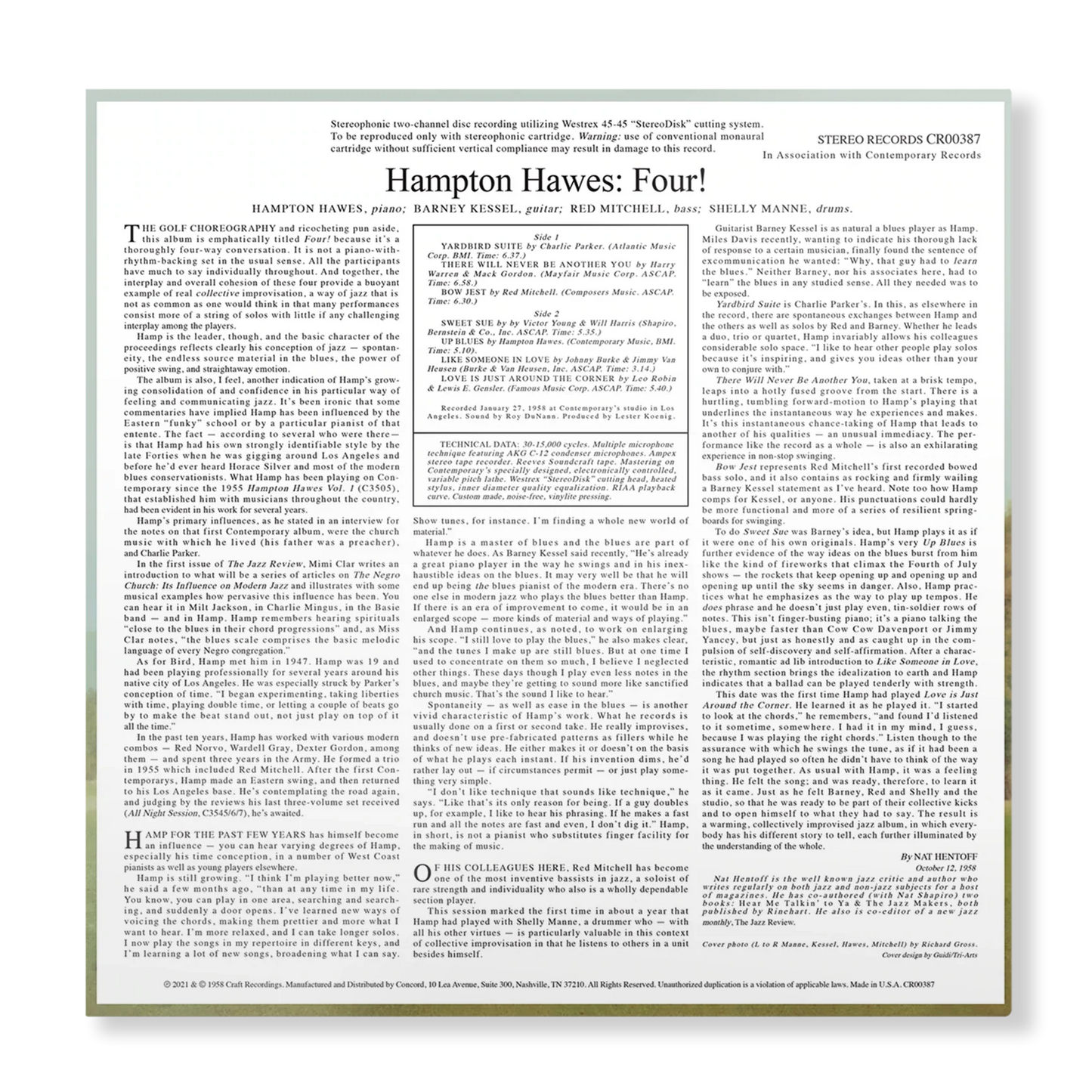 Hampton Hawes - Four! With Barney Kessel, Shelly Manne & Red Mitchell - Contemporary LP Vinyl Record Hub